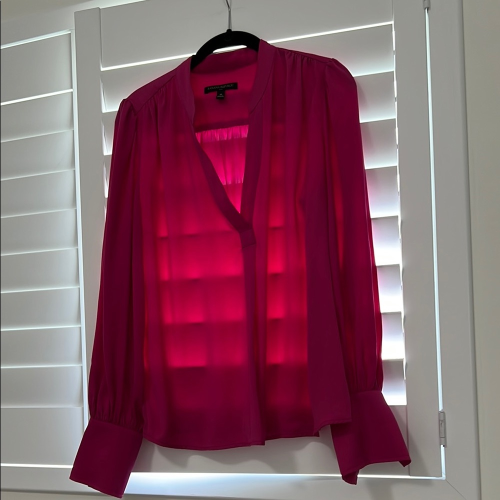 Banana Republic Vibrant Pink Relaxed Buttoned Blouse with Mandarin Collar